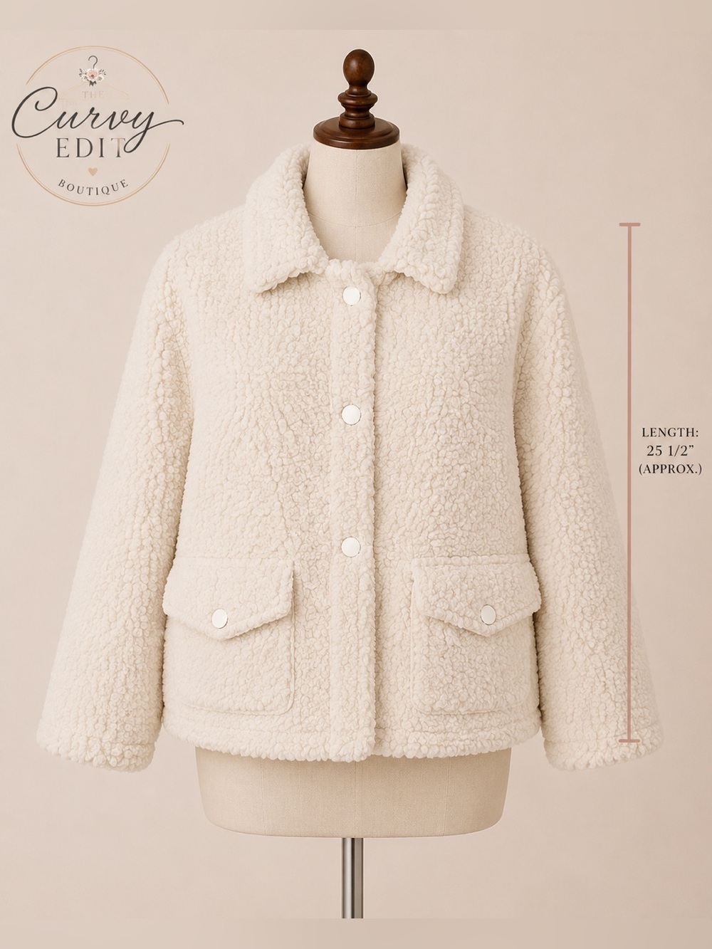 Rio & Rian 1X Ivory Sherpa Button Front Jacket Cozy Teddy Fleece Cabincore